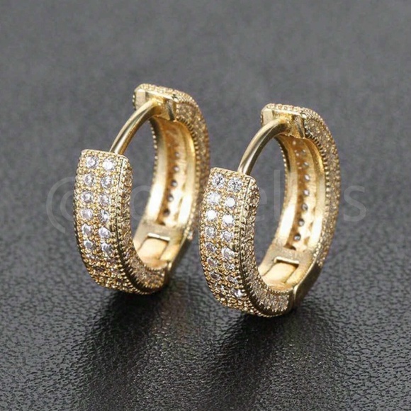 Gold Tone Hoop Earrings Faux Gem Stones Cubic Zirconia - Picture 1 of 8